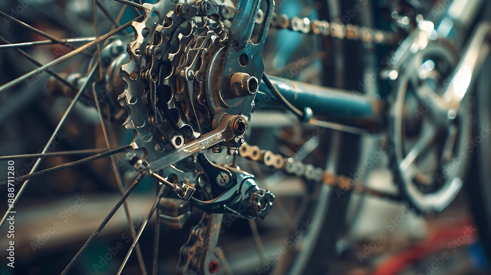 Fototapeta premium An very closely view of a bicycle mechanics repairing speeds