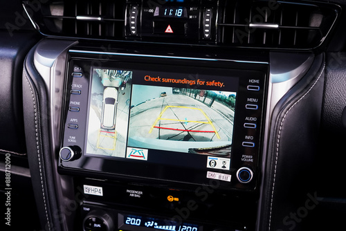 Rear view monitor for reversing system Car display and rear view camera parking assistant car navigation.