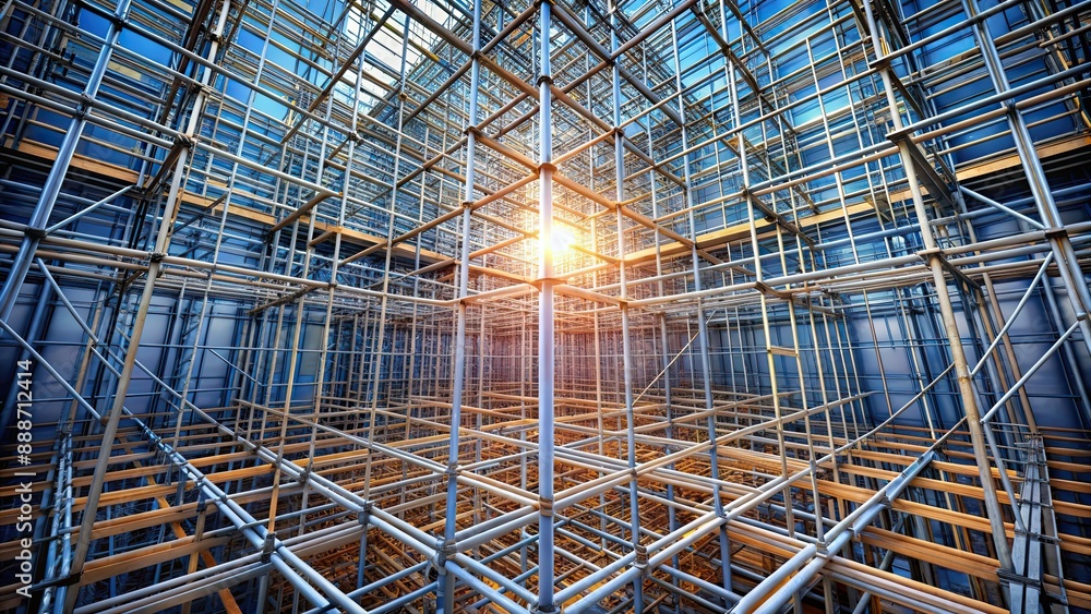 Abstract image showing interconnected scaffolding grids, abstract, interconnected, scaffolding, grids, construction Abstract image showing interconnected scaffolding grids, abstract, interconnected, scaffolding, grids, construction