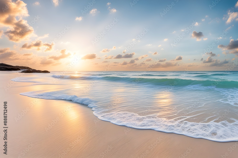Fototapeta premium Beautiful beach with sunrise,genarative ai