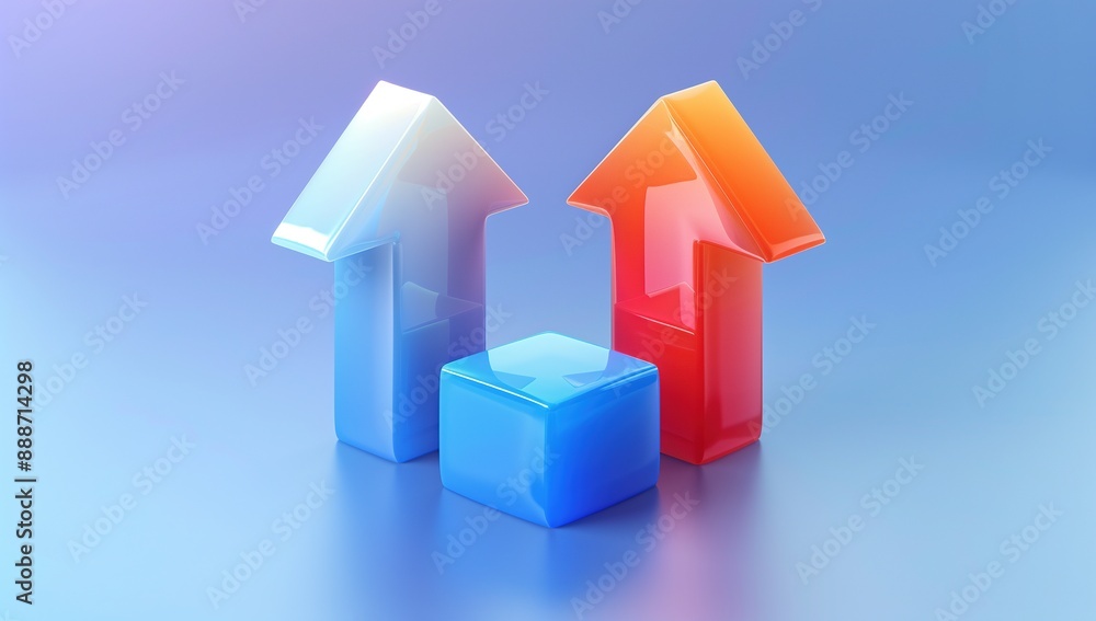 Vibrant 3D Geometric 2 Arrows in Gradient Colors, Progress Business Growth, Upward Trend Concept Improvement - A Modern Illustration for Financial Success Vibrant 3D Geometric 2 Arrows in Gradient Colors, Progress Business Growth, Upward Trend Concept Improvement - A Modern Illustration for Financial Success