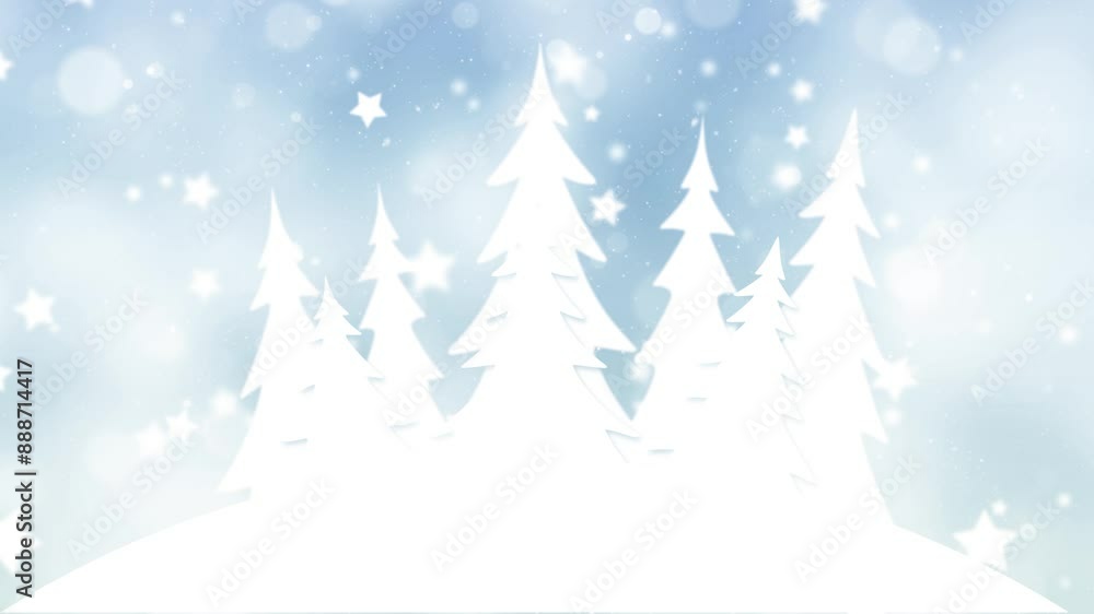 Loop animated snowy trees on bright blue winter holiday background. Loop animated snowy trees on bright blue winter holiday background.