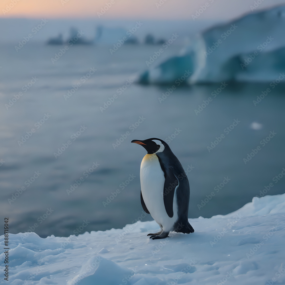 Fototapeta premium a penguin standing on the snow by the water