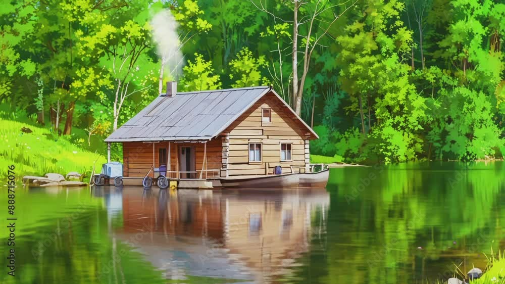 house on the lake.Seamless 4k time lapse virtual video animation background house on the lake.Seamless 4k time lapse virtual video animation background