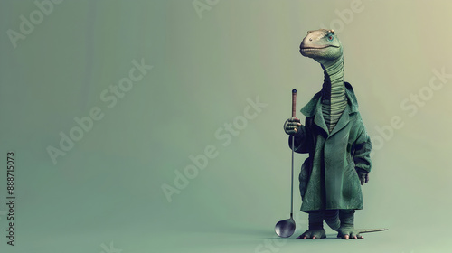Fototapeta Naklejka Na Ścianę i Meble -  Surreal Brachiosaurus Golfer with Studio Lighting and Plain Background