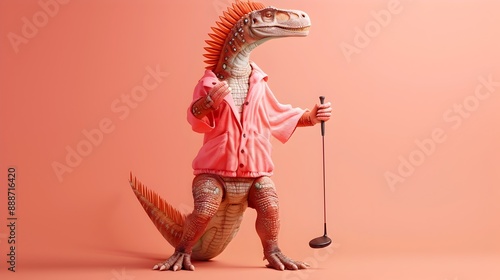 Fototapeta Naklejka Na Ścianę i Meble -  Surreal of a Golfer Spinosaurus in Studio Lighting