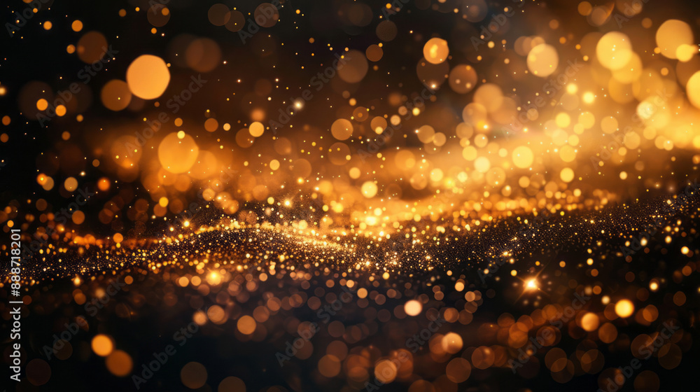 Golden light particles float in the air against a dark backdrop, creating a celebratory and successful atmosphere with a symmetrical composition. Golden light particles float in the air against a dark backdrop, creating a celebratory and successful atmosphere with a symmetrical composition.
