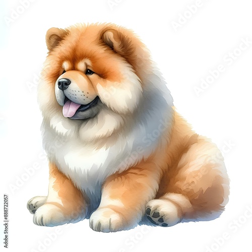 Watercolor picture of a dog chow chow on white background