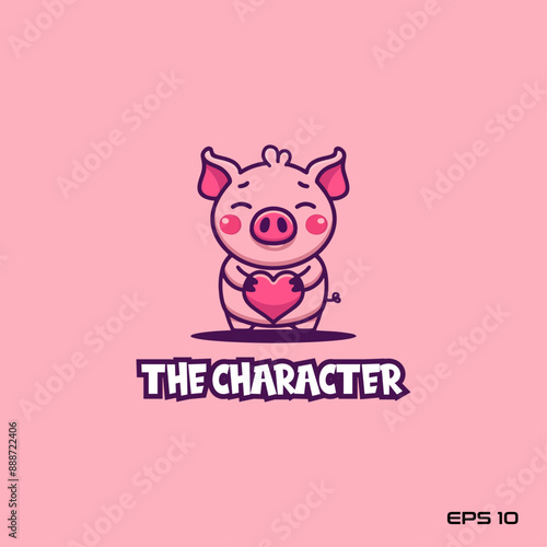 pig holding heart, character, vector, illustration, eps 10, mascot, logo