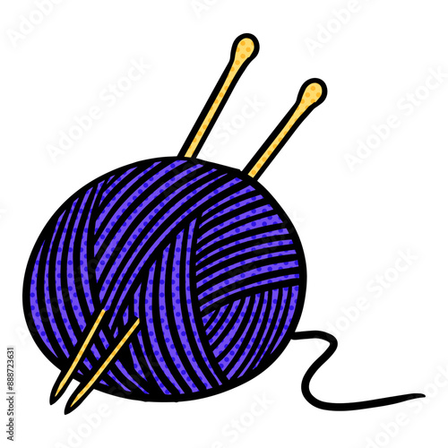 Yarn and needles hand drawn illustration halftone color vector illustration