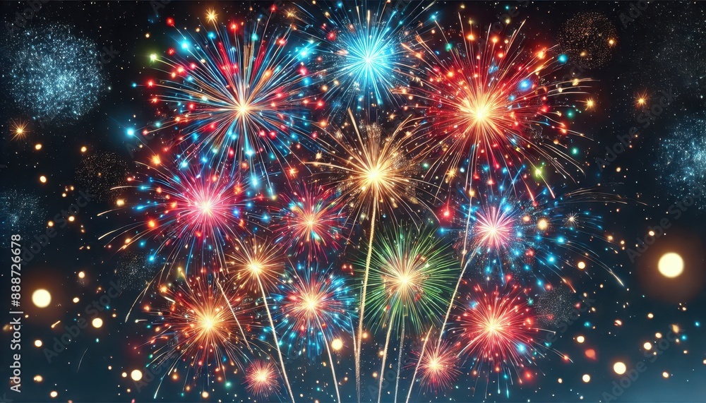 Naklejka premium Colorful Fireworks Display Against Night Sky.