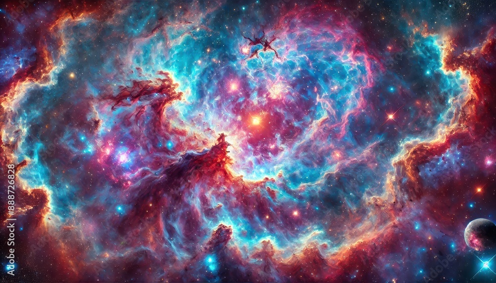 Obraz premium Cosmic Nebula with Stars and Planets.