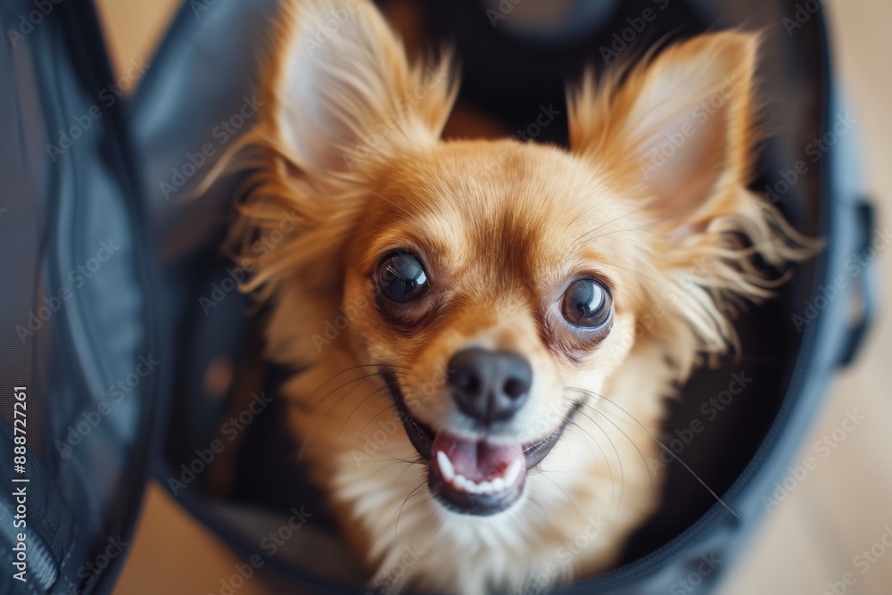 Safe travel with animals Chihuahua in pet carrier ready to go Safe travel with animals Chihuahua in pet carrier ready to go