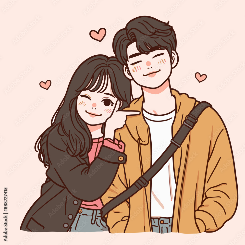 Anime couple illustration, Cute couple clip art, Korean couple looking happy and smiling Anime couple illustration, Cute couple clip art, Korean couple looking happy and smiling
