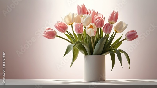 Beautiful Flowers In Vase And Background Pink Generative ai