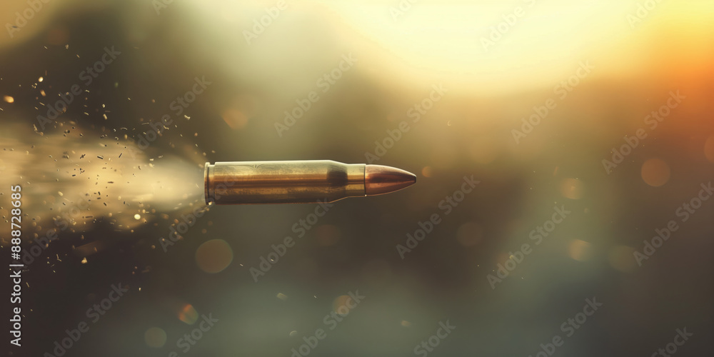A bullet just fired leaving a trail in the air, blurred background outdoors A bullet just fired leaving a trail in the air, blurred background outdoors