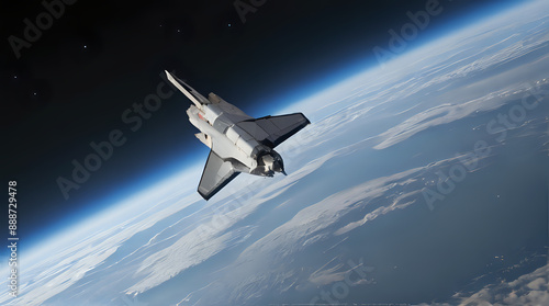 a jet flying over the earth with a blue sky in the background photo