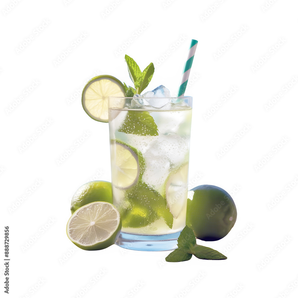 Fototapeta premium Lemon Mint fresh drink isolated on transparent background