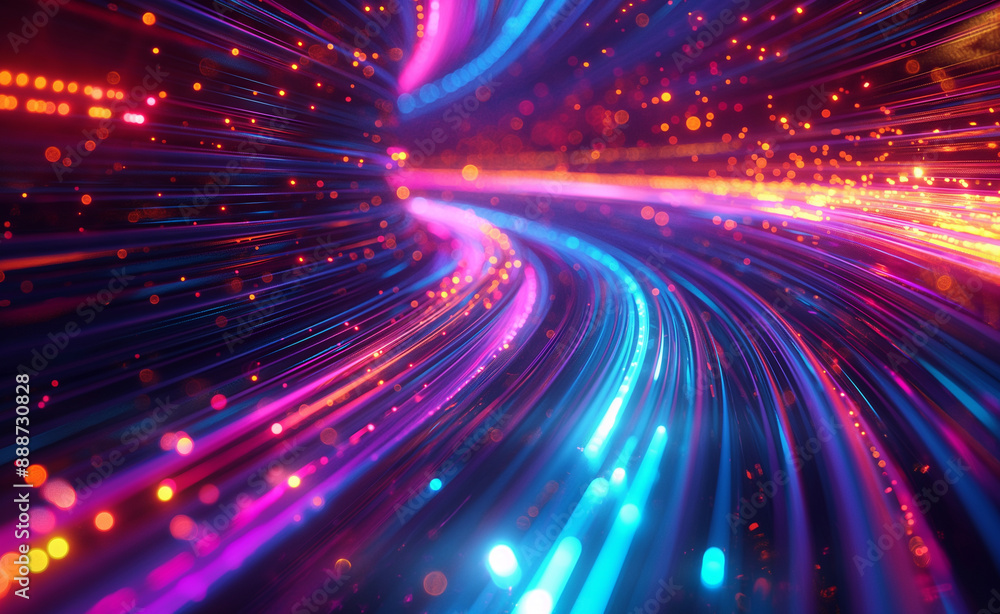 Abstract image of colorful light streaks and particles, creating a sense of speed and motion. Abstract image of colorful light streaks and particles, creating a sense of speed and motion.