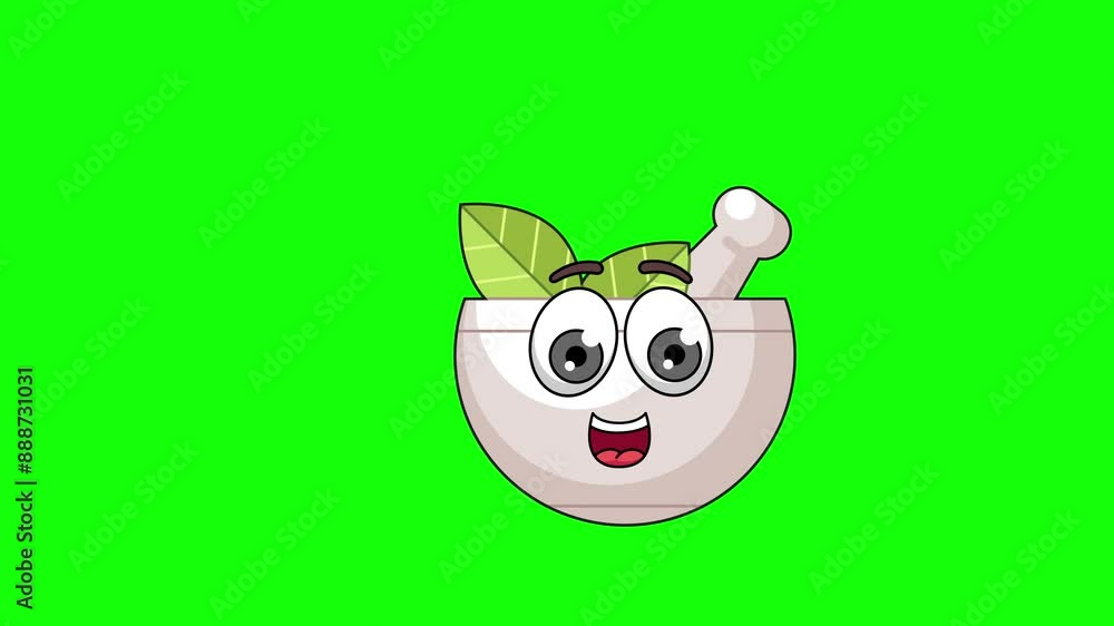 Funny face animation of herbal bowl cartoon, mascot on a greenscreen Funny face animation of herbal bowl cartoon, mascot on a greenscreen