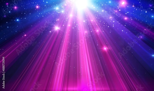  Neon Blue pink violet stage lighting illuminated, lens flare effect, shining star rays, generative ai