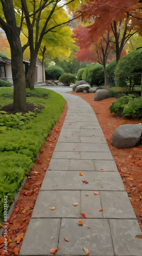 a walkway that is surrounded by trees and leaves