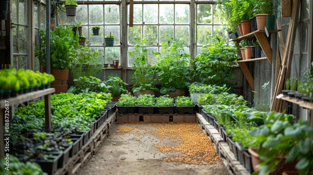 A wide view of a greenhouse filled with various vegetable plants Generative AI A wide view of a greenhouse filled with various vegetable plants Generative AI