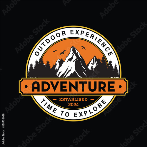 Adventure time to explore retro emblem logo design vector illustration.