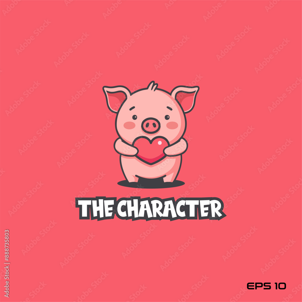 pig holding heart, character, vector, illustration, eps 10, mascot, logo pig holding heart, character, vector, illustration, eps 10, mascot, logo
