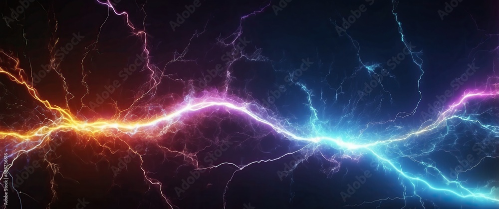 A vivid display of electricity with lightning bolts in vibrant colors, conveying energy, power, and dynamic force Ideal for science, technology, and events A vivid display of electricity with lightning bolts in vibrant colors, conveying energy, power, and dynamic force Ideal for science, technology, and events