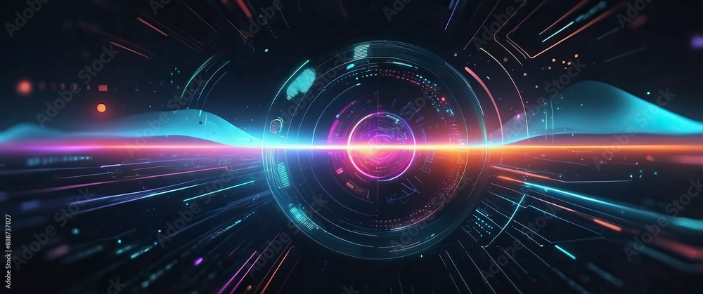 Obraz premium A captivating futuristic neon interface with cyber elements, radiating light and digital patterns Ideal for tech, sci fi, virtual reality concepts