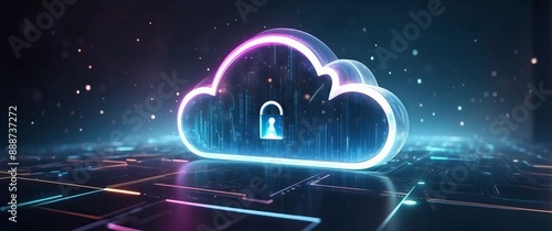 Wallpaper Mural A glowing, futuristic cloud icon with a lock symbol, representing digital security and online data protection in a high tech, cyberspace environment Torontodigital.ca