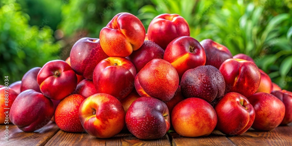 A Pile of Fresh Peaches on a Wooden Table, Peach, Fruit, Summer, Sweet, Red, Fruit, Sweet, Summer, Healthy A Pile of Fresh Peaches on a Wooden Table, Peach, Fruit, Summer, Sweet, Red, Fruit, Sweet, Summer, Healthy
