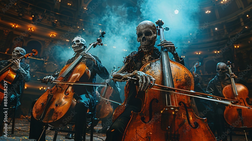 Fototapeta premium 29. Halloween Day: Cursed music hall, phantom orchestra, dancing shadows