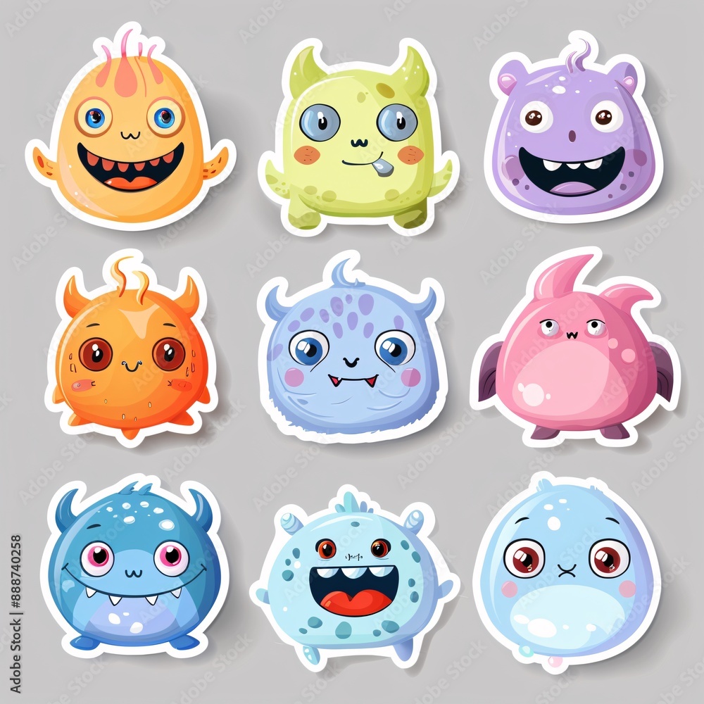 Obraz premium 58. Kawaii monster sticker set, various cute expressions