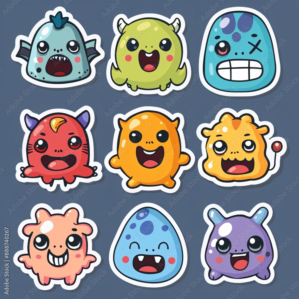 Fototapeta premium 58. Kawaii monster sticker set, various cute expressions