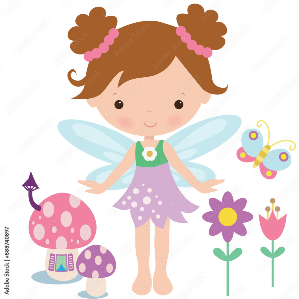 Cute little garden fairy with a magic wand
vector cartoon illustration Cute little garden fairy with a magic wand
vector cartoon illustration