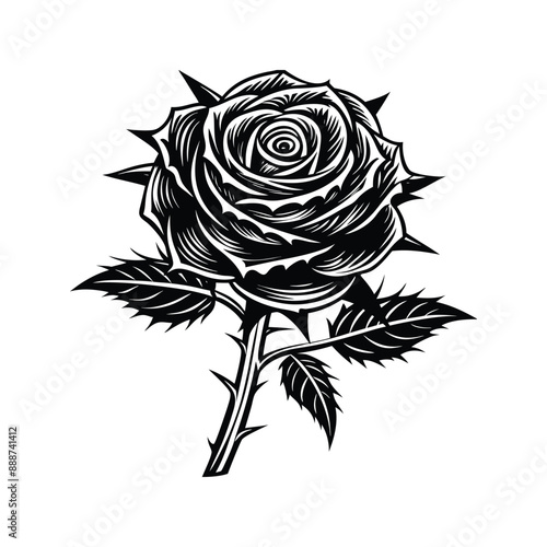 Rose and other floral silhoutte,vector art and illustration