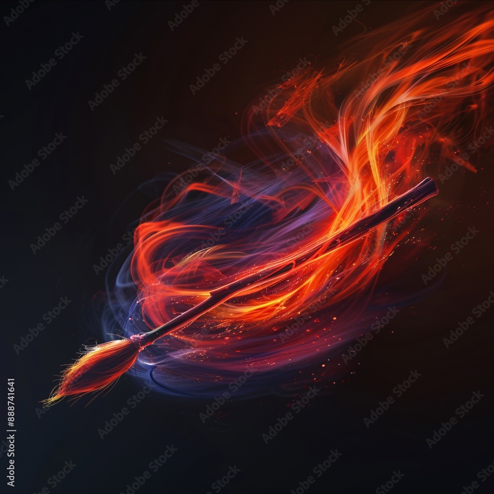 Fototapeta premium 17. 3D witch's broom icon, swirling magic trail, logo design