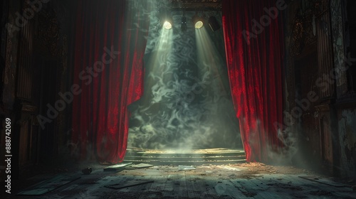 14. Halloween Day: Haunted theater, phantom spotlight, tattered curtains
