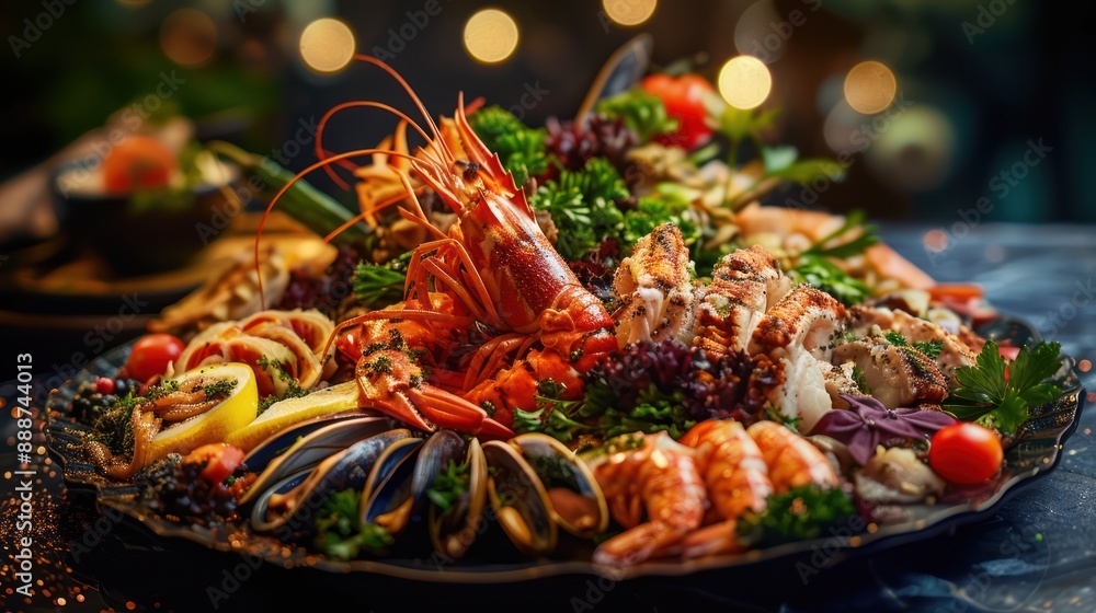 Sumptuous Exotic Seafood Platter Displayed Under Studio Lights - Gastronomic Delight of Fresh Seafood Extravaganza, Generative Ai Sumptuous Exotic Seafood Platter Displayed Under Studio Lights - Gastronomic Delight of Fresh Seafood Extravaganza, Generative Ai