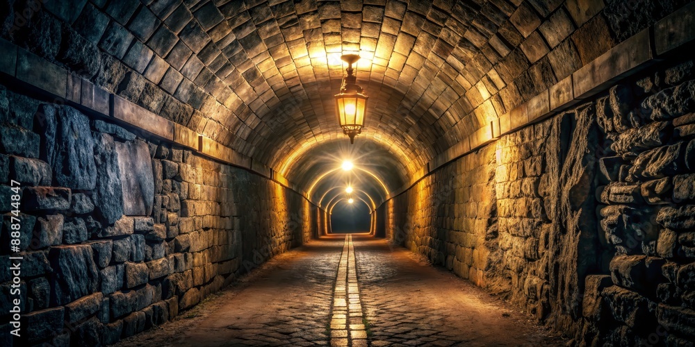 Stone Archway Tunnel with Light, Stone, Arch, Tunnel, Nighttime Stone Archway Tunnel with Light, Stone, Arch, Tunnel, Nighttime