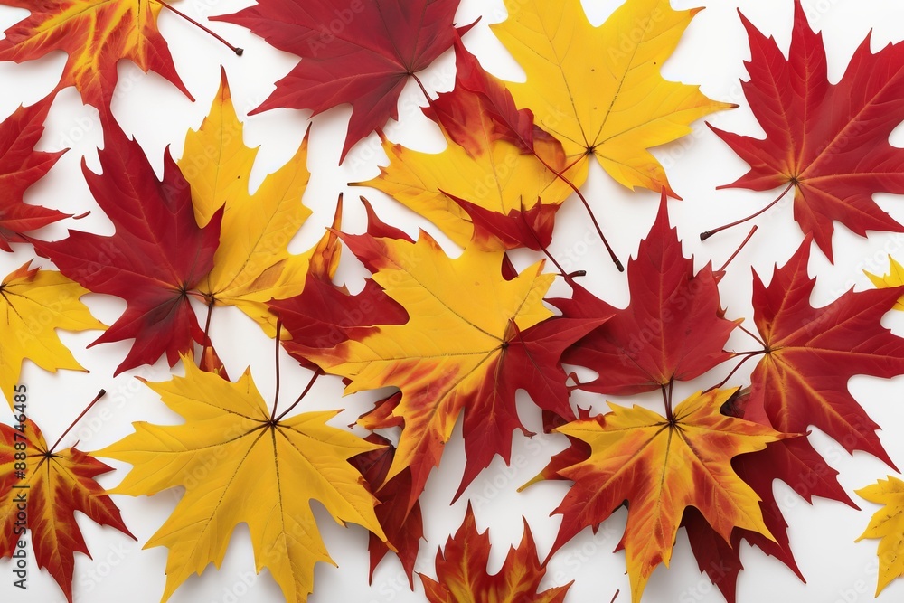 Autumn's Vibrant Tapestry: A symphony of crimson and gold, fallen maple leaves paint a vivid tableau against a pristine white backdrop. Autumn's Vibrant Tapestry: A symphony of crimson and gold, fallen maple leaves paint a vivid tableau against a pristine white backdrop.
