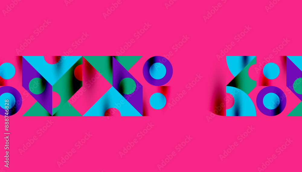 Fototapeta premium Colorful triangles circles square geometric design. Abstract background for wallpaper, banner, backdrop, card, book Illustration, landing page