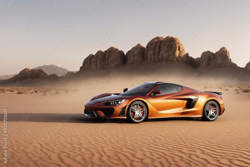 Naklejka premium car navigating contrasting terrains on arid desert