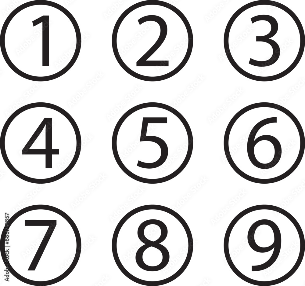 simple black color bullet points stroke round number set from one to nine simple flat style simple black color bullet points stroke round number set from one to nine simple flat style