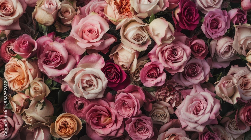 A close-up view of a cluster of delicate pink roses, showcasing a range of hues and textures, creating a captivating floral arrangement A close-up view of a cluster of delicate pink roses, showcasing a range of hues and textures, creating a captivating floral arrangement
