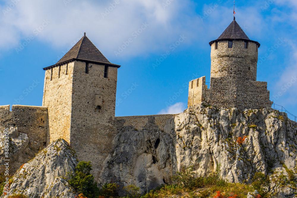 Majestic Golubac fortress atop rocky cliffs by Danube river in Serbia on a clear day Majestic Golubac fortress atop rocky cliffs by Danube river in Serbia on a clear day