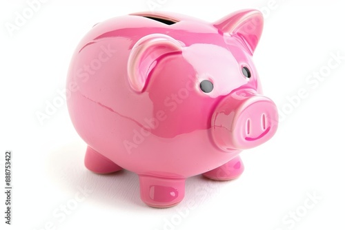 Pink piggy bank on white backdrop