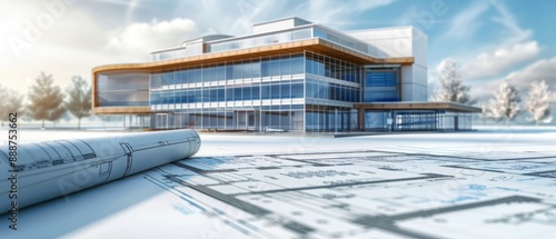 Architectural plan and blueprints for a new office building